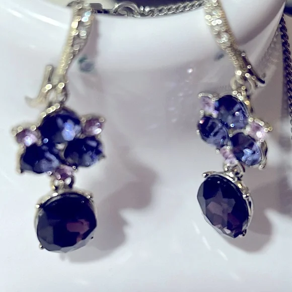 Givenchy Silver Tone Purple Crystal Necklace Earrings Bracelet Set - Picture 2 of 10